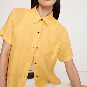 NWT Banana Republic Yellow 100% European Linen Boxy Short-Sleeve Resort Shirt M